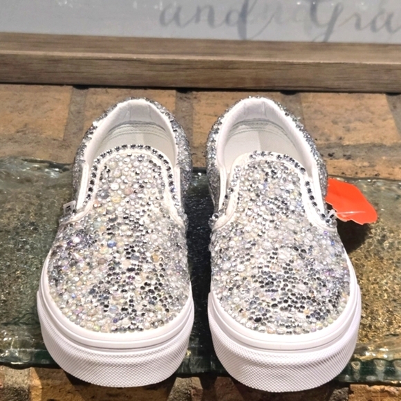 Vans Classic White W/Jewels Added Slip On Youth Sz 13 - Picture 6 of 8